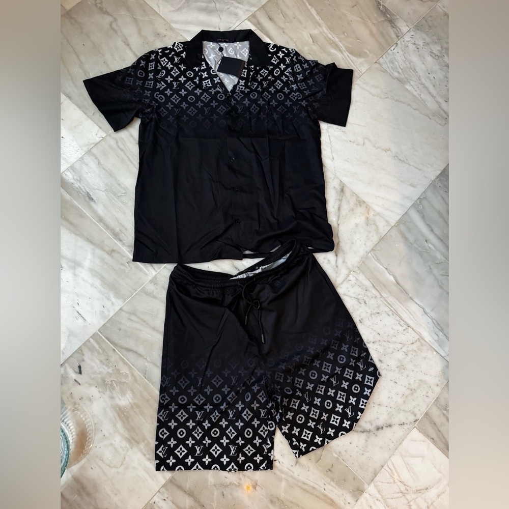 Louis Vuitton Men’s Black Monogram 2 Piece Short & Shirt Set, size L, NWT
